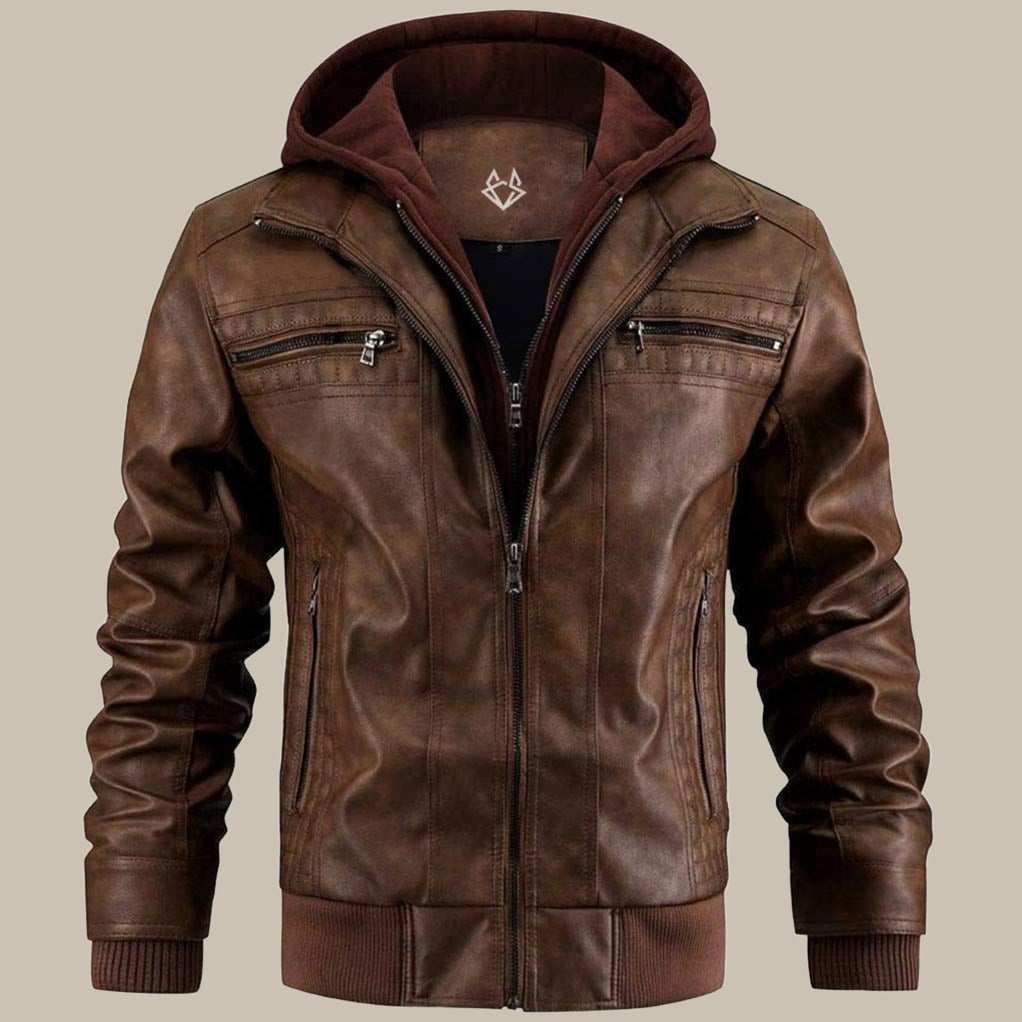 Daan | Men’s Hooded Leather-Style Jacket