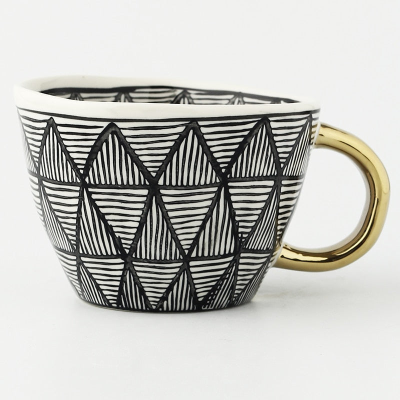 Koadclo | Abstract Geometric Pattern Cup with Gold Handle