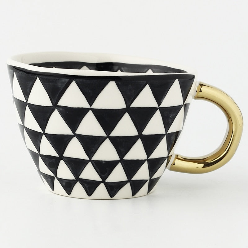 Koadclo | Abstract Geometric Pattern Cup with Gold Handle