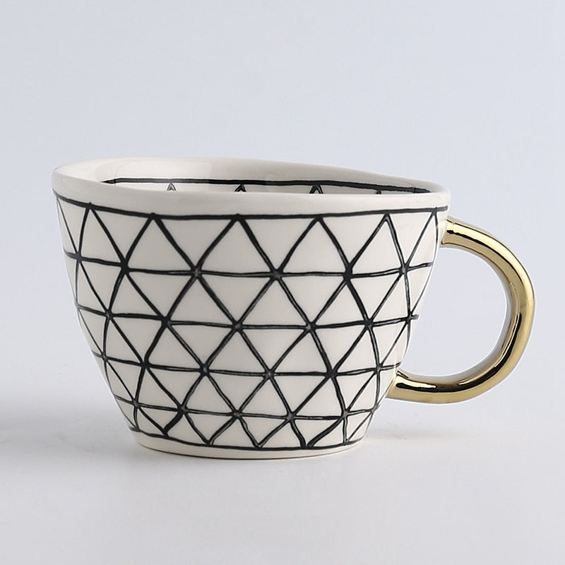 Koadclo | Abstract Geometric Pattern Cup with Gold Handle