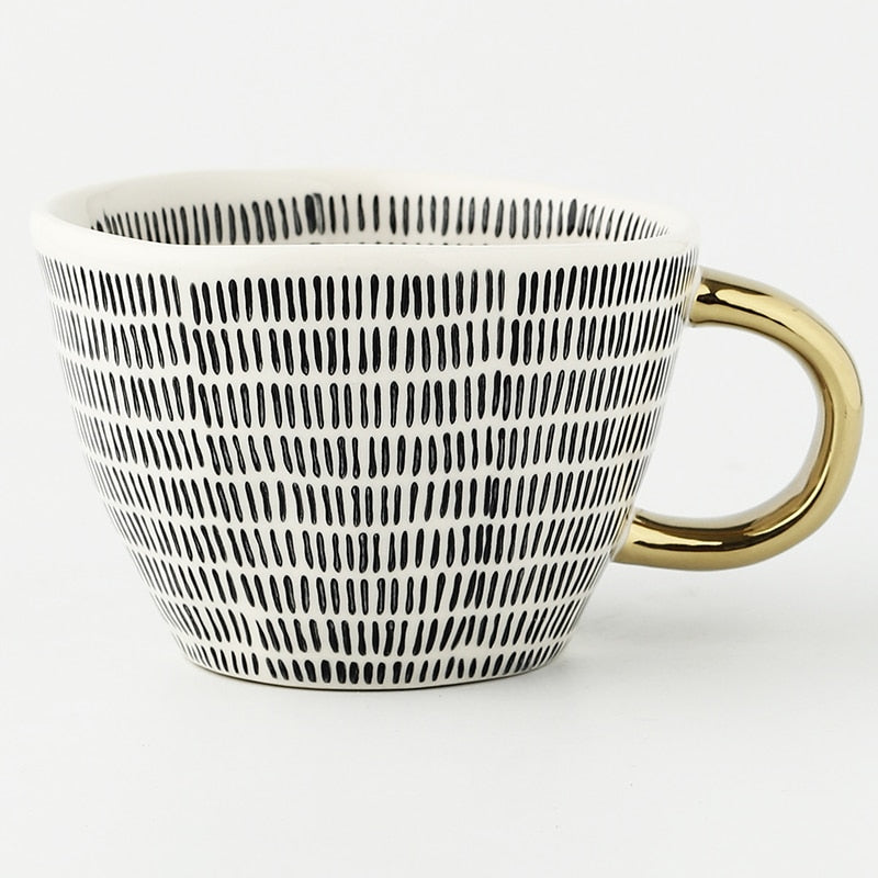 Koadclo | Abstract Geometric Pattern Cup with Gold Handle