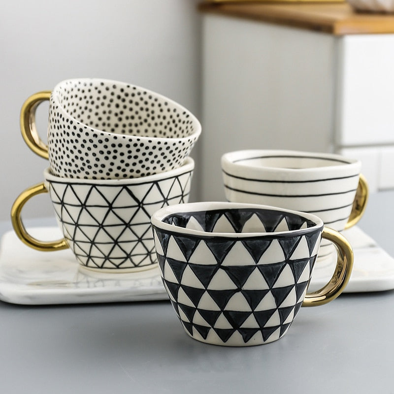 Koadclo | Abstract Geometric Pattern Cup with Gold Handle