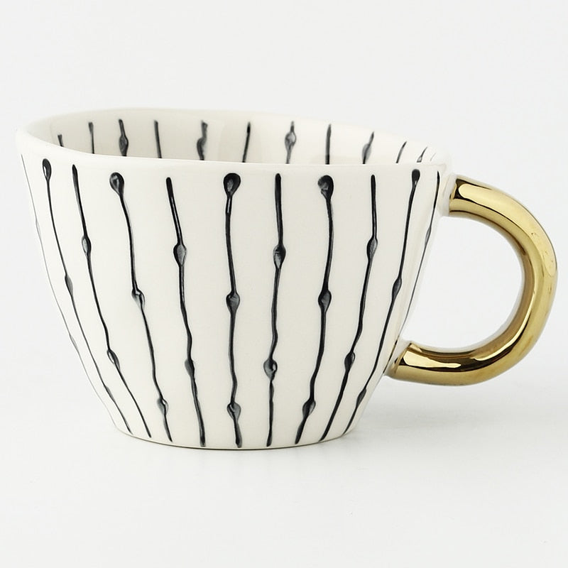 Koadclo | Abstract Geometric Pattern Cup with Gold Handle