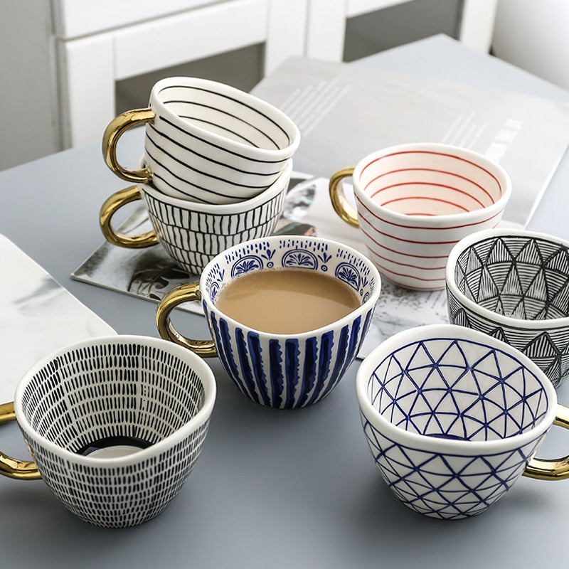 Koadclo | Abstract Geometric Pattern Cup with Gold Handle