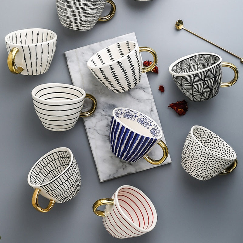 Koadclo | Abstract Geometric Pattern Cup with Gold Handle