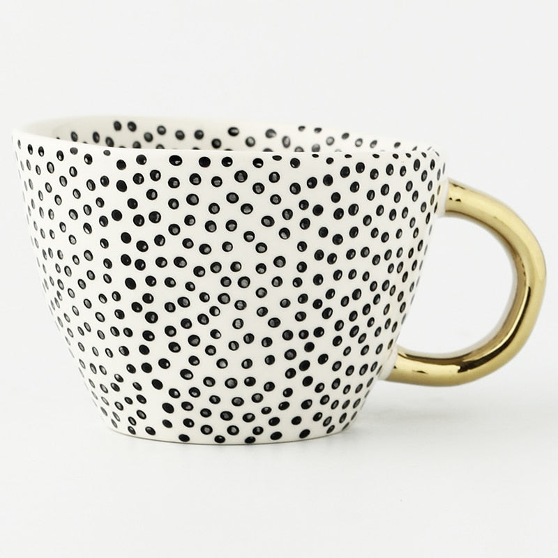 Koadclo | Abstract Geometric Pattern Cup with Gold Handle