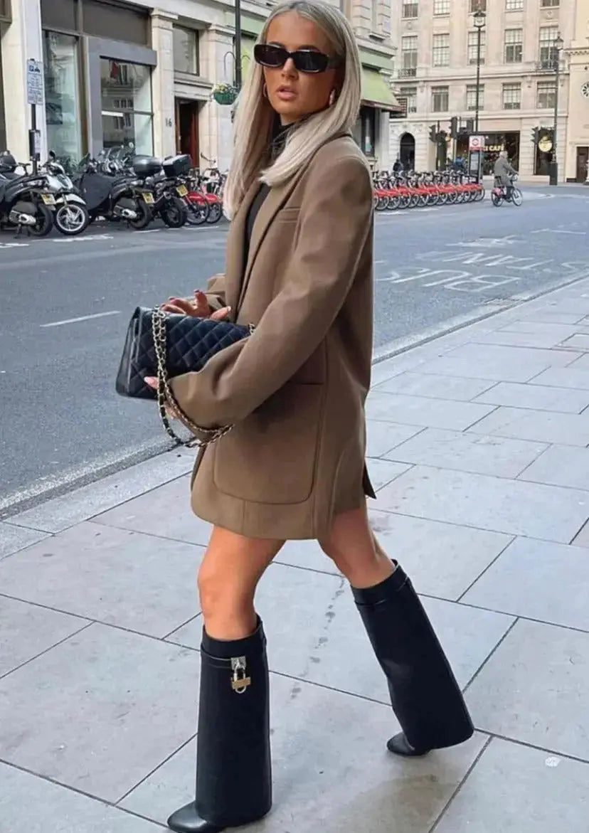 AURELIA | Knee-High Wedge Boots with Glossy Finish