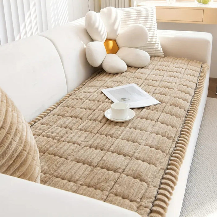 Amtn Club | Plush Pleated Edges Sofa Cover – Soft Stretch Couch Protector for Living Room