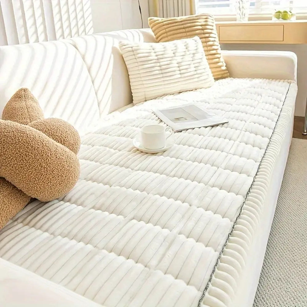 Amtn Club | Plush Pleated Edges Sofa Cover – Soft Stretch Couch Protector for Living Room