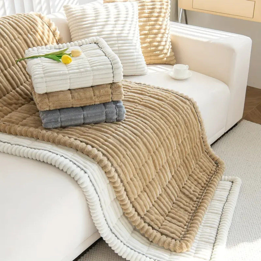 Amtn Club | Plush Pleated Edges Sofa Cover – Soft Stretch Couch Protector for Living Room