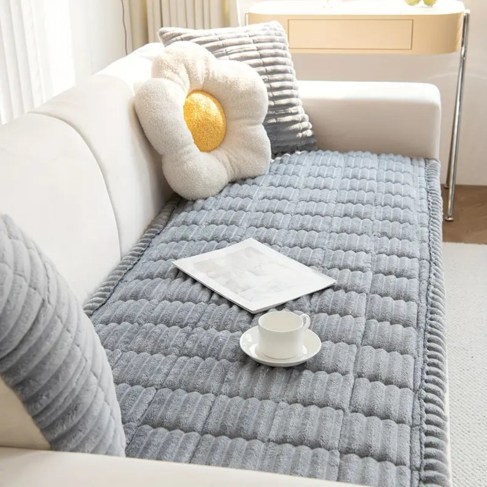 Amtn Club | Plush Pleated Edges Sofa Cover – Soft Stretch Couch Protector for Living Room