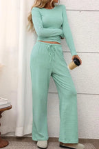 Ribbed Crop Top & Wide-Leg Trouser Co-ord Set