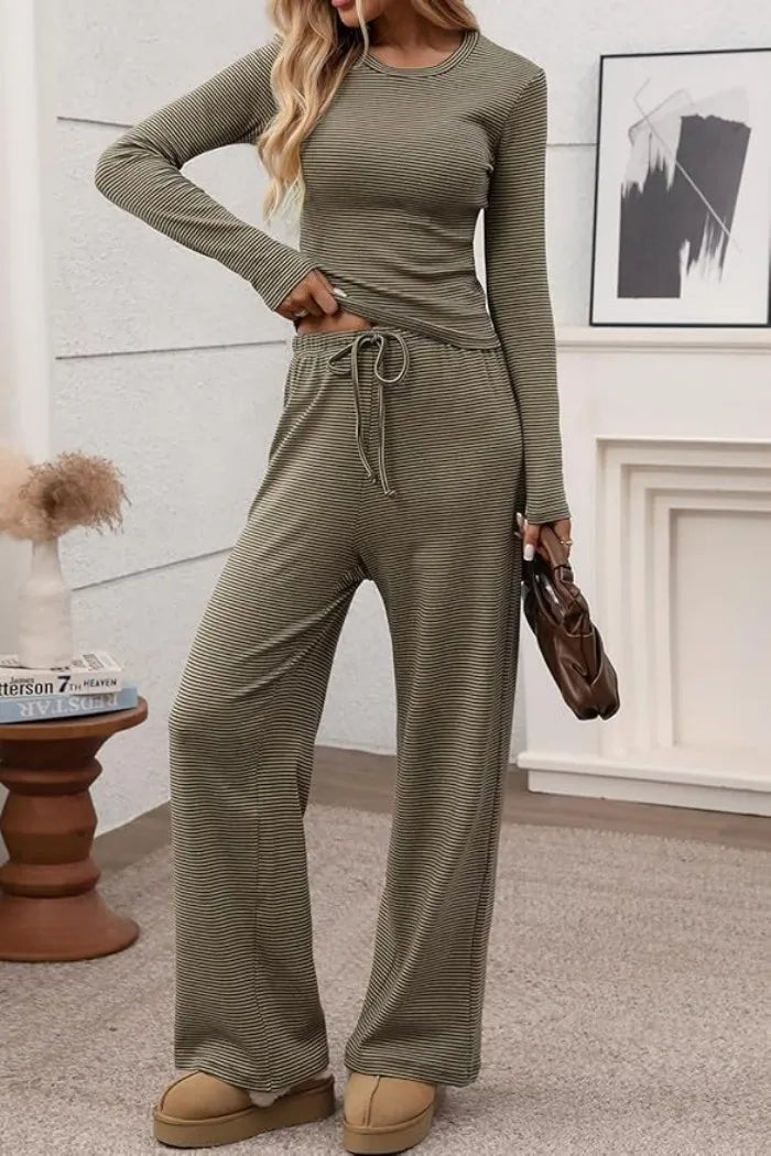 Ribbed Crop Top & Wide-Leg Trouser Co-ord Set