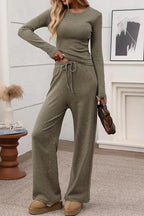 Ribbed Crop Top & Wide-Leg Trouser Co-ord Set
