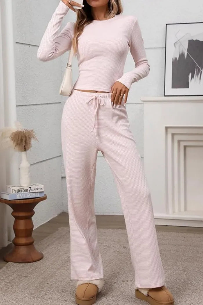 Ribbed Crop Top & Wide-Leg Trouser Co-ord Set