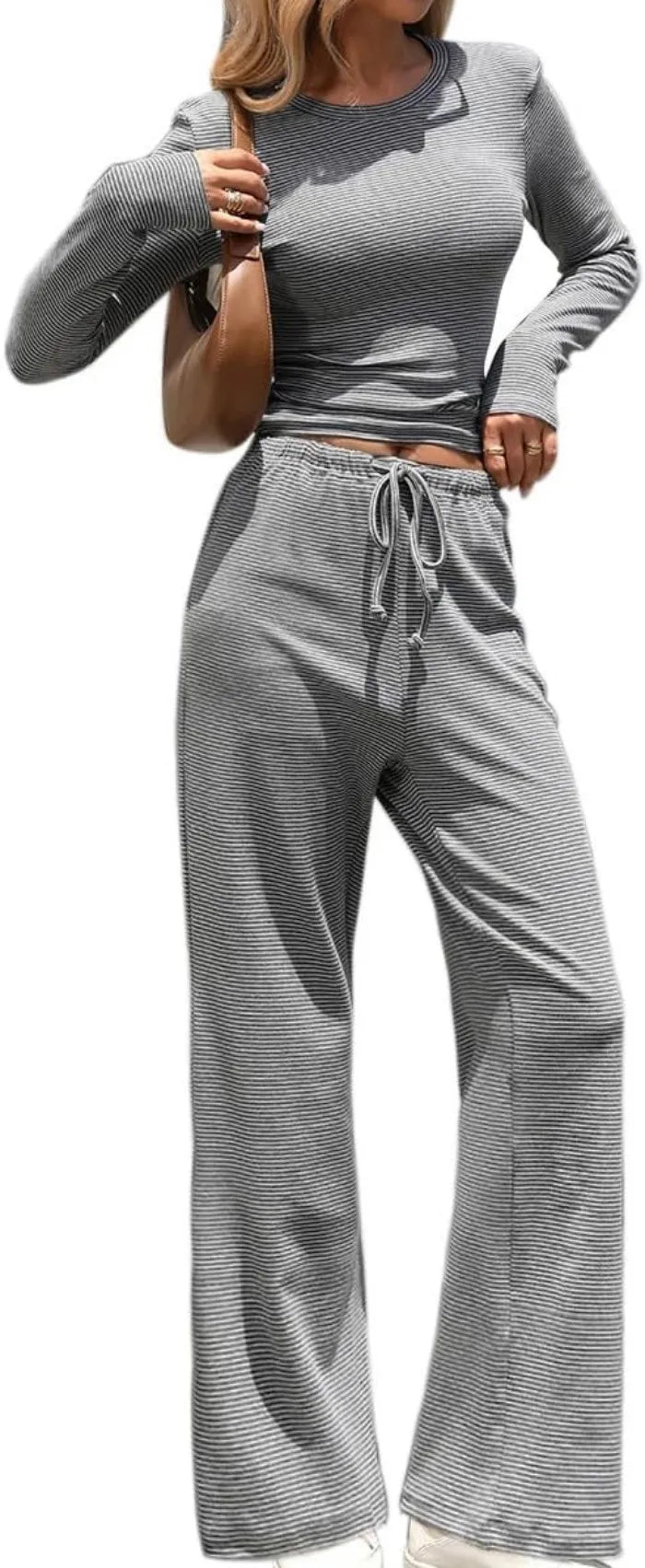 Ribbed Crop Top & Wide-Leg Trouser Co-ord Set