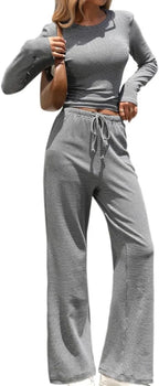 Ribbed Crop Top & Wide-Leg Trouser Co-ord Set
