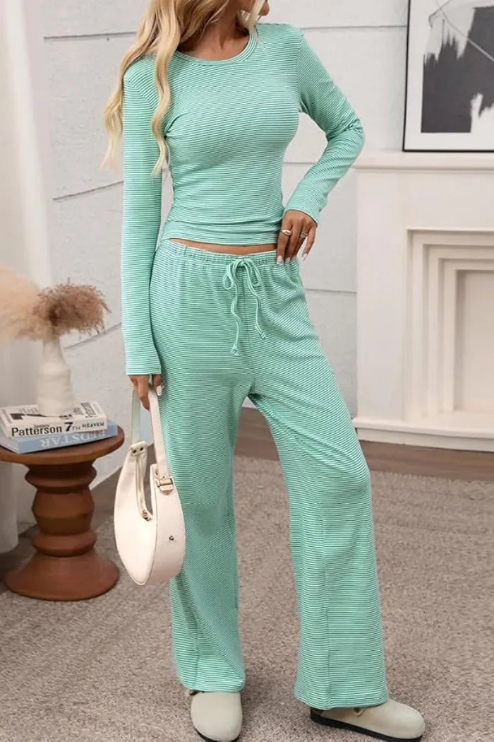Ribbed Crop Top & Wide-Leg Trouser Co-ord Set