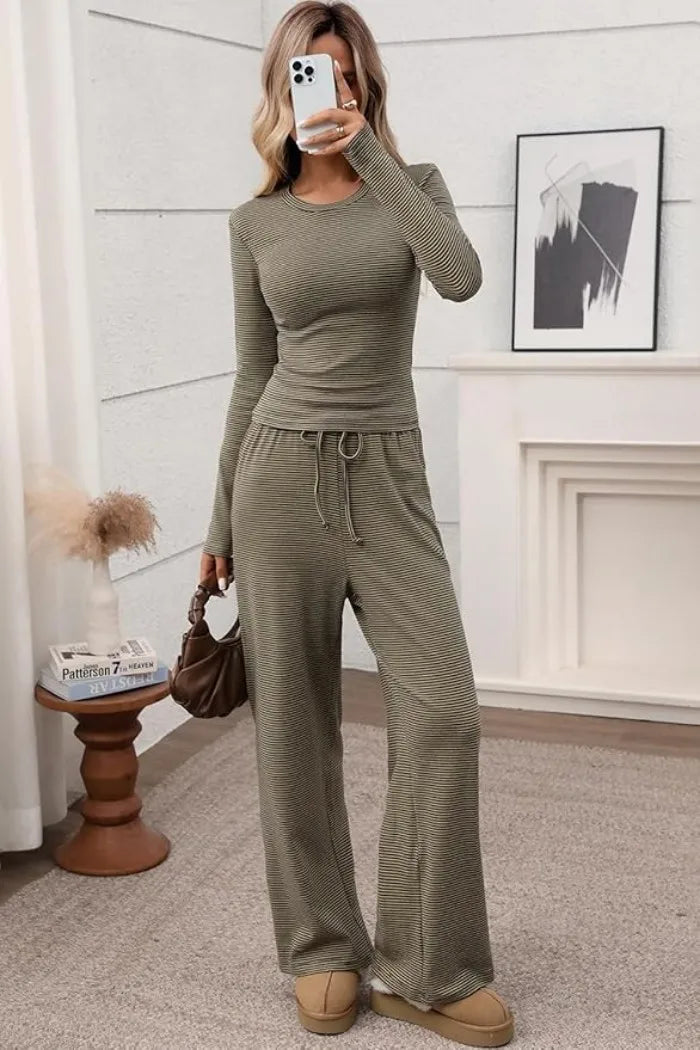 Ribbed Crop Top & Wide-Leg Trouser Co-ord Set