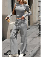 Ribbed Crop Top & Wide-Leg Trouser Co-ord Set