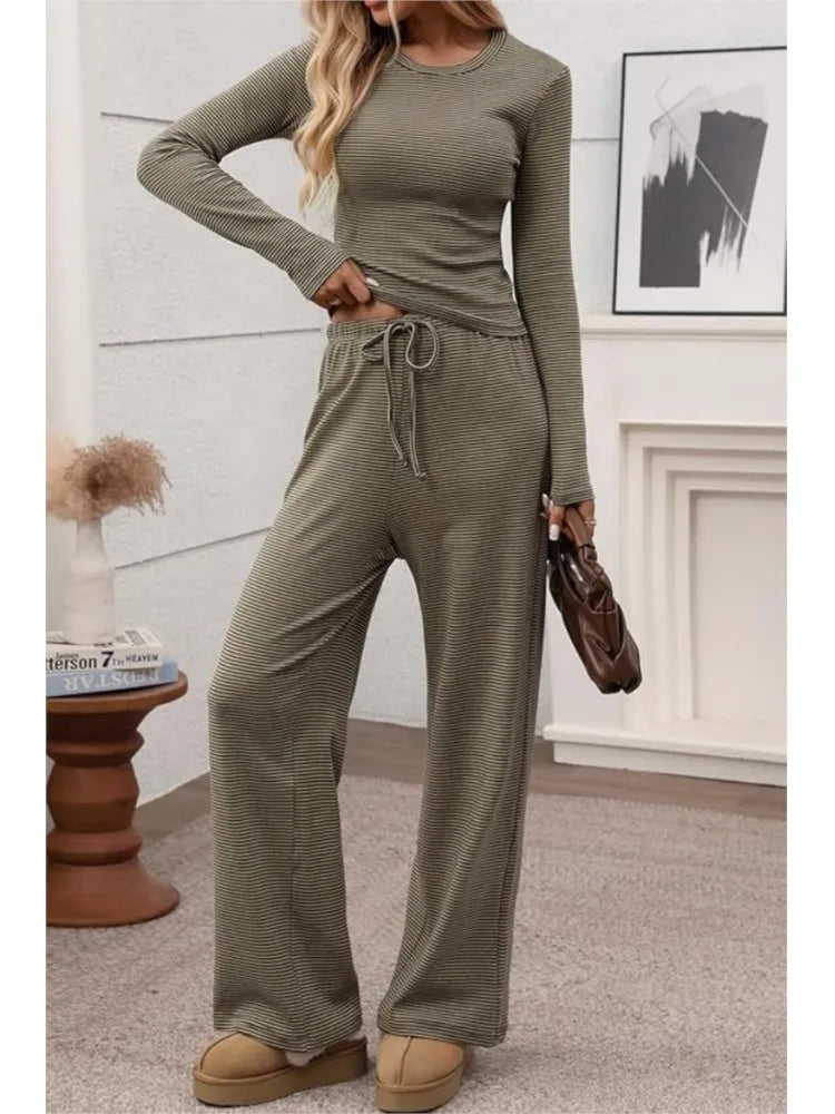 Ribbed Crop Top & Wide-Leg Trouser Co-ord Set