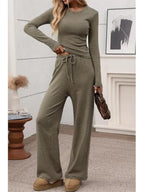 Ribbed Crop Top & Wide-Leg Trouser Co-ord Set