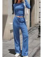 Ribbed Crop Top & Wide-Leg Trouser Co-ord Set