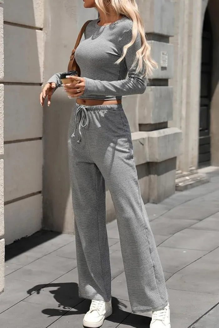 Ribbed Crop Top & Wide-Leg Trouser Co-ord Set