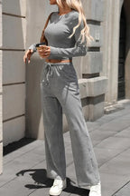 Ribbed Crop Top & Wide-Leg Trouser Co-ord Set