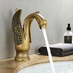 Koadclo | Swan Single Handle Golden Basin Faucet – Elegant Brass Bathroom Sink Tap