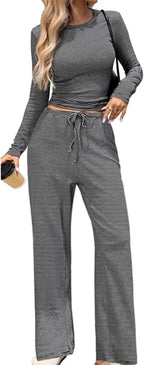 Ribbed Crop Top & Wide-Leg Trouser Co-ord Set