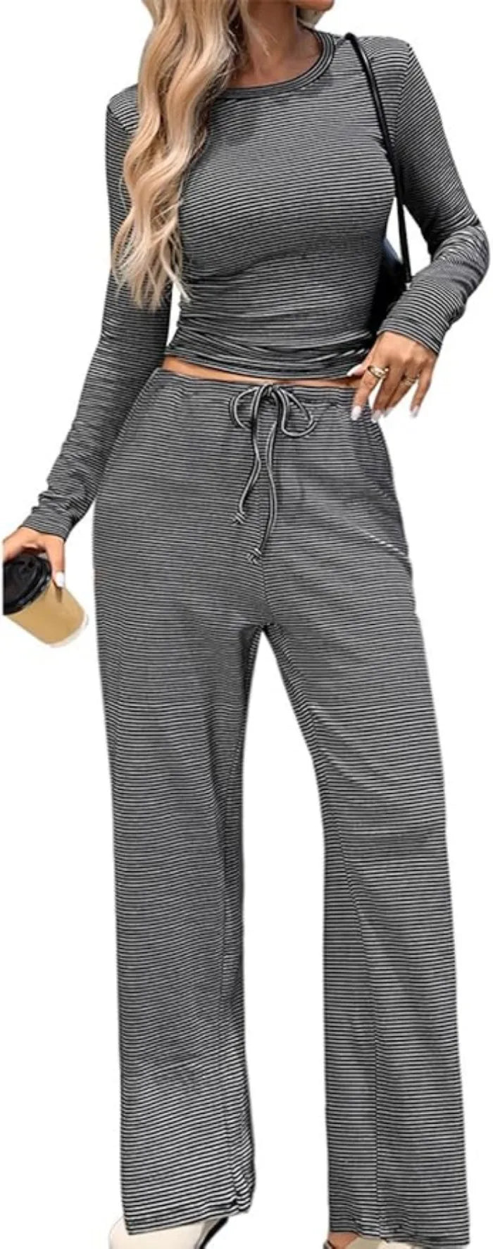 Ribbed Crop Top & Wide-Leg Trouser Co-ord Set
