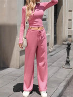Ribbed Crop Top & Wide-Leg Trouser Co-ord Set