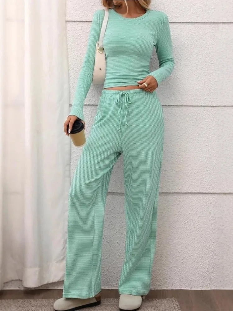 Ribbed Crop Top & Wide-Leg Trouser Co-ord Set