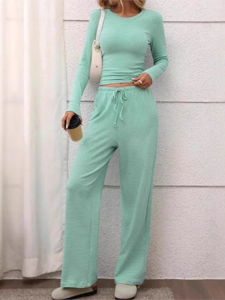 Ribbed Crop Top & Wide-Leg Trouser Co-ord Set