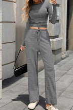 Ribbed Crop Top & Wide-Leg Trouser Co-ord Set