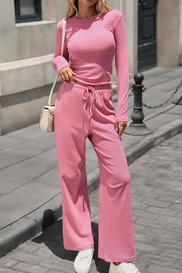 Ribbed Crop Top & Wide-Leg Trouser Co-ord Set