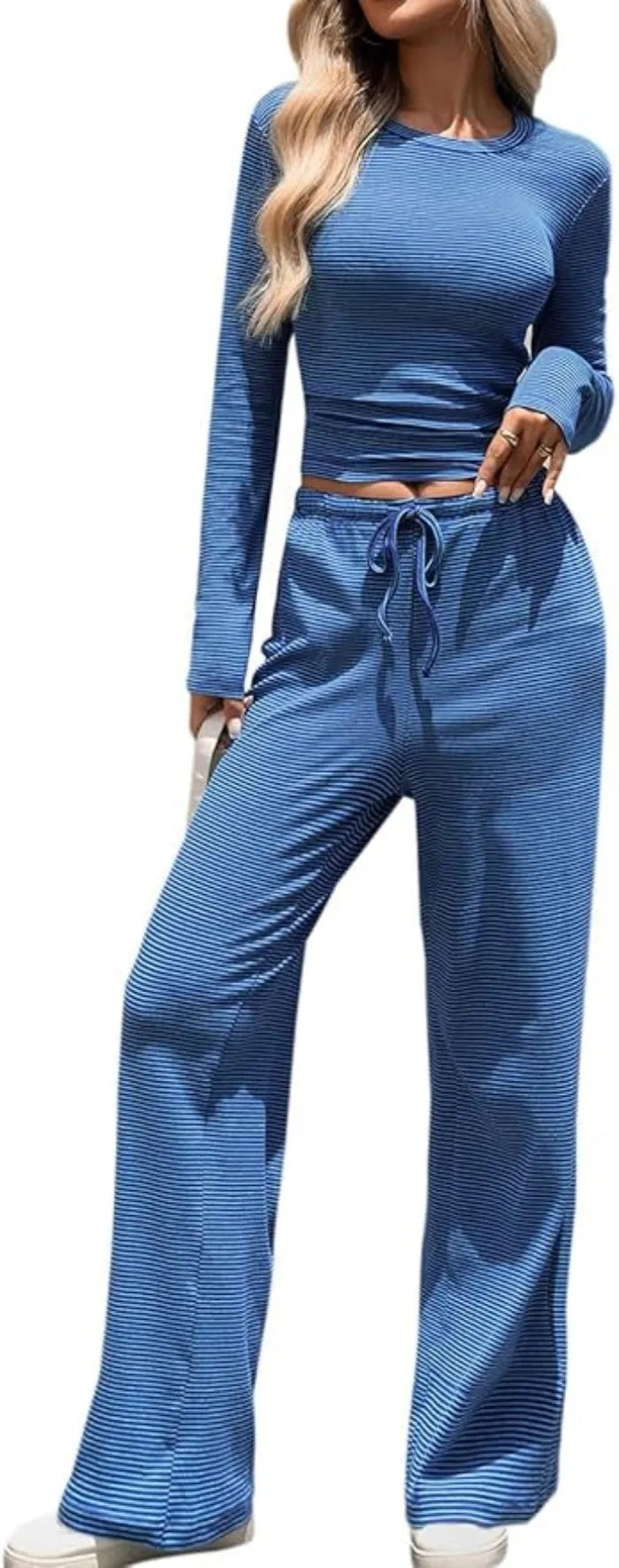 Ribbed Crop Top & Wide-Leg Trouser Co-ord Set