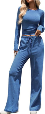 Ribbed Crop Top & Wide-Leg Trouser Co-ord Set
