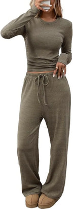 Ribbed Crop Top & Wide-Leg Trouser Co-ord Set