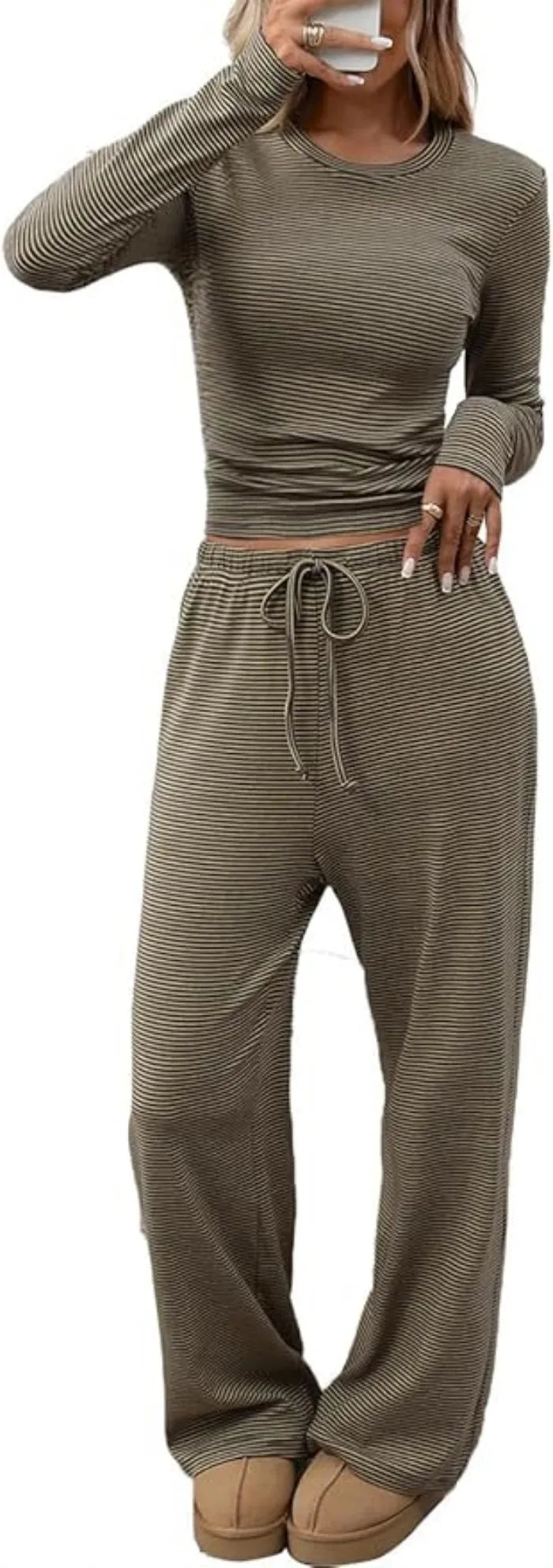 Ribbed Crop Top & Wide-Leg Trouser Co-ord Set