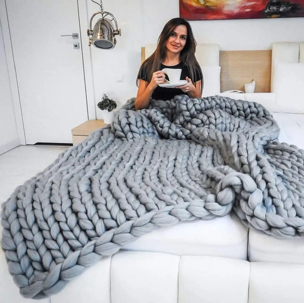 koadclo | Chunky Knit Blanket – Cozy Wool Blanket for Every Room – Soft & Warm for Sofa and Bed