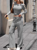 Ribbed Crop Top & Wide-Leg Trouser Co-ord Set