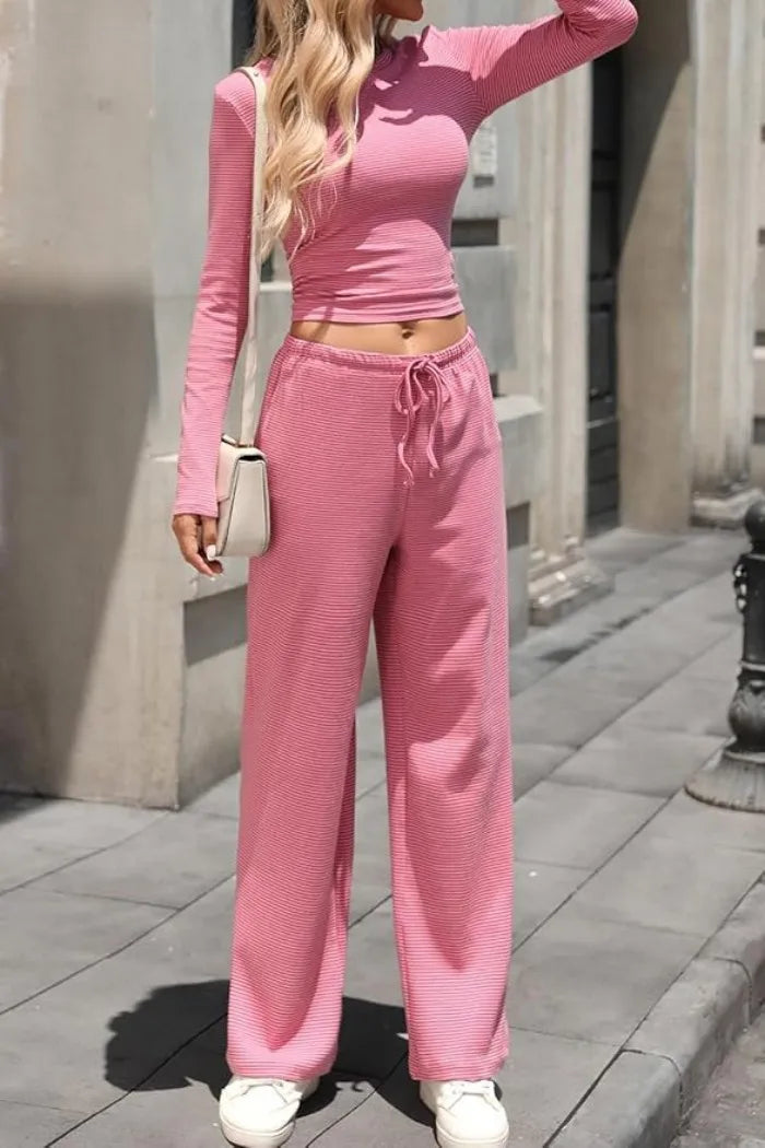 Ribbed Crop Top & Wide-Leg Trouser Co-ord Set