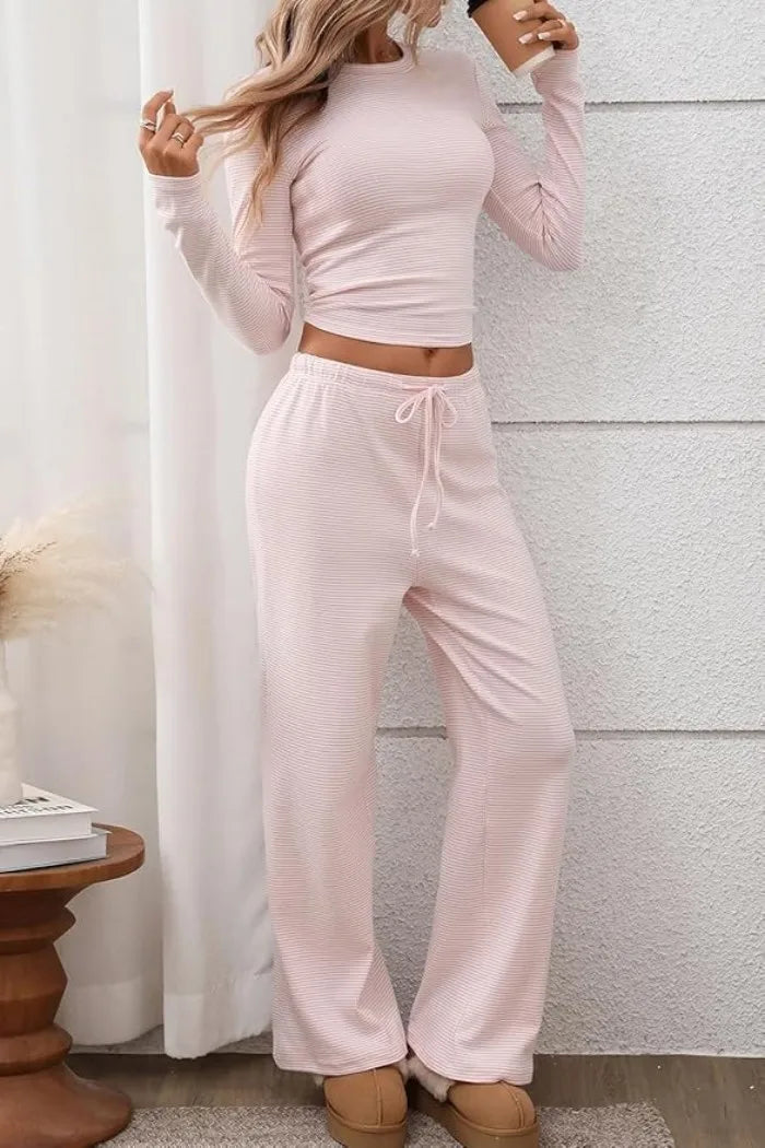 Ribbed Crop Top & Wide-Leg Trouser Co-ord Set