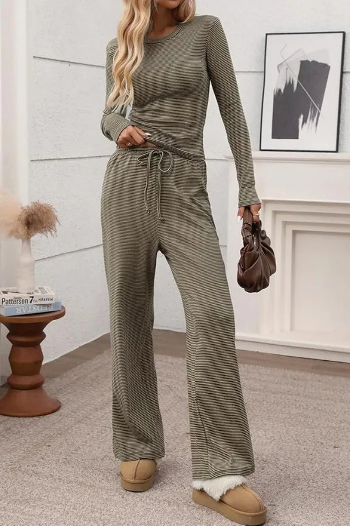 Ribbed Crop Top & Wide-Leg Trouser Co-ord Set