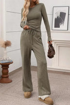 Ribbed Crop Top & Wide-Leg Trouser Co-ord Set