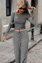 Ribbed Crop Top & Wide-Leg Trouser Co-ord Set