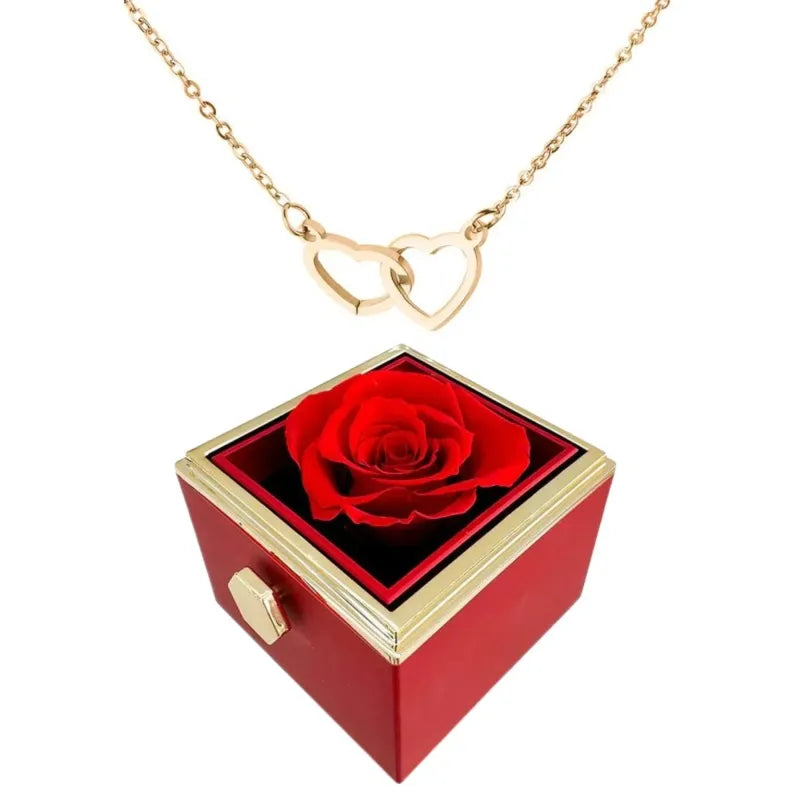 Koadclo | Heart Necklace with Rotating Rose Gift Box – Romantic Jewelry Set for Her