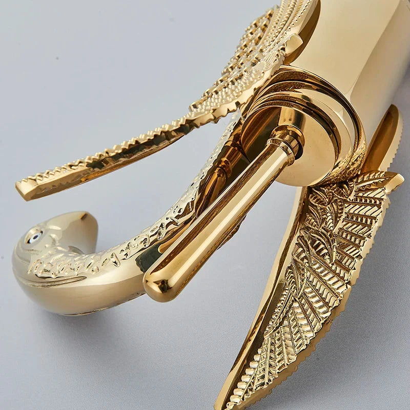 Koadclo | Swan Single Handle Golden Basin Faucet – Elegant Brass Bathroom Sink Tap